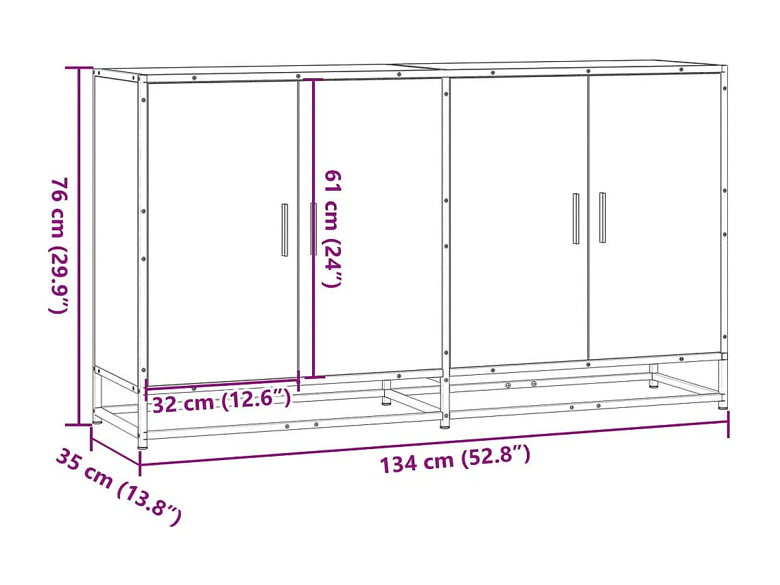 Sideboard Schwarz 134x35x76 cm Holzwerkstoff