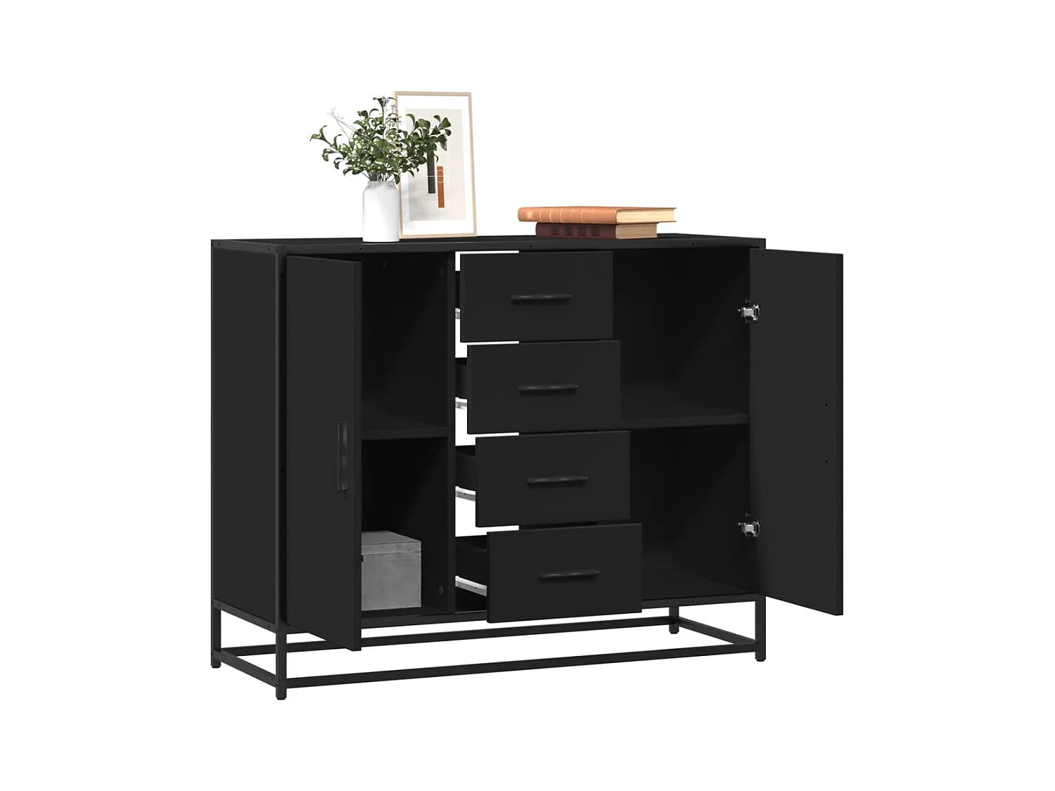 Dressoir 92x35x76 cm bewerkt hout zwart