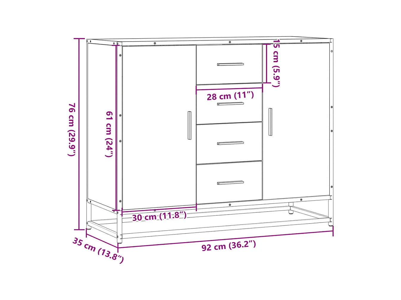 Dressoir 92x35x76 cm bewerkt hout zwart