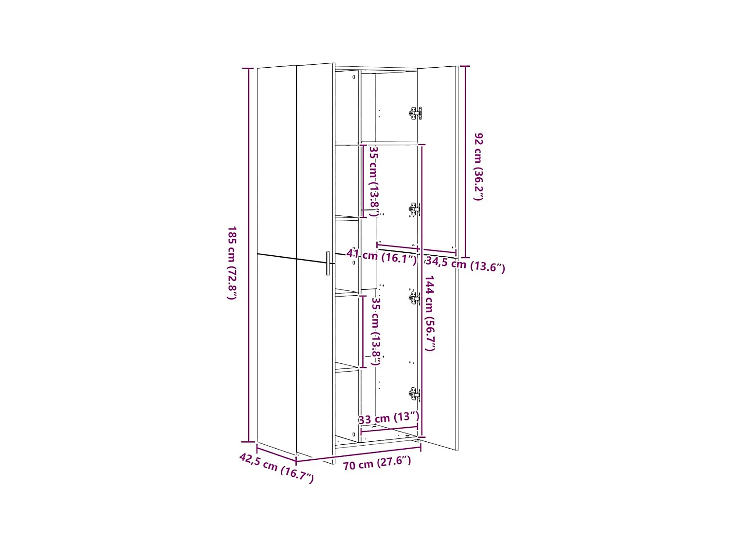 Opbergkast Zwart eiken 70 x 42.5 x 225 cm Bewerkt hout