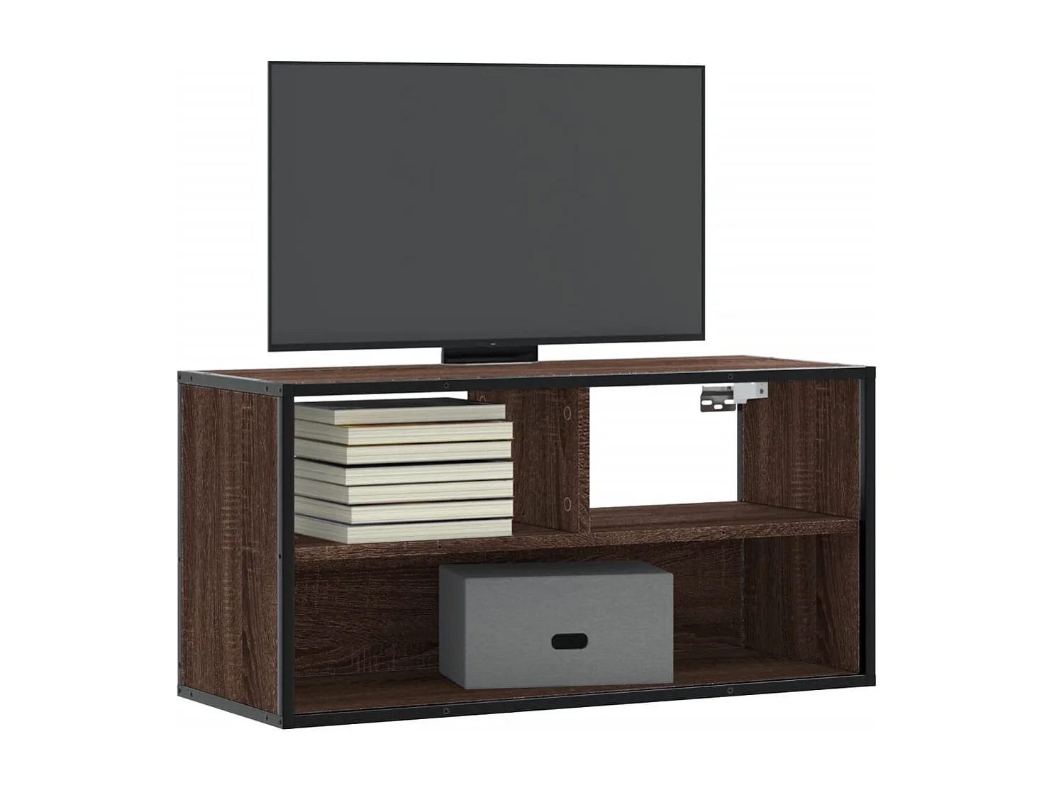 Mueble TV madera ingeniería y metal marrón roble 80x31x39,5 cm