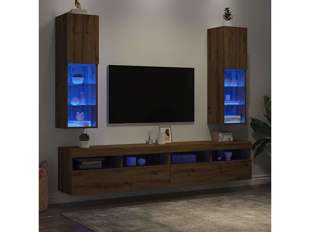 Mobili TV con Luci LED 2 pz Rovere Artigianale 30,5x30x102 cm