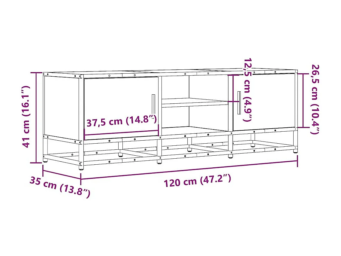 Mobile Porta TV Nero 120x35x41 cm in Truciolato e Metallo