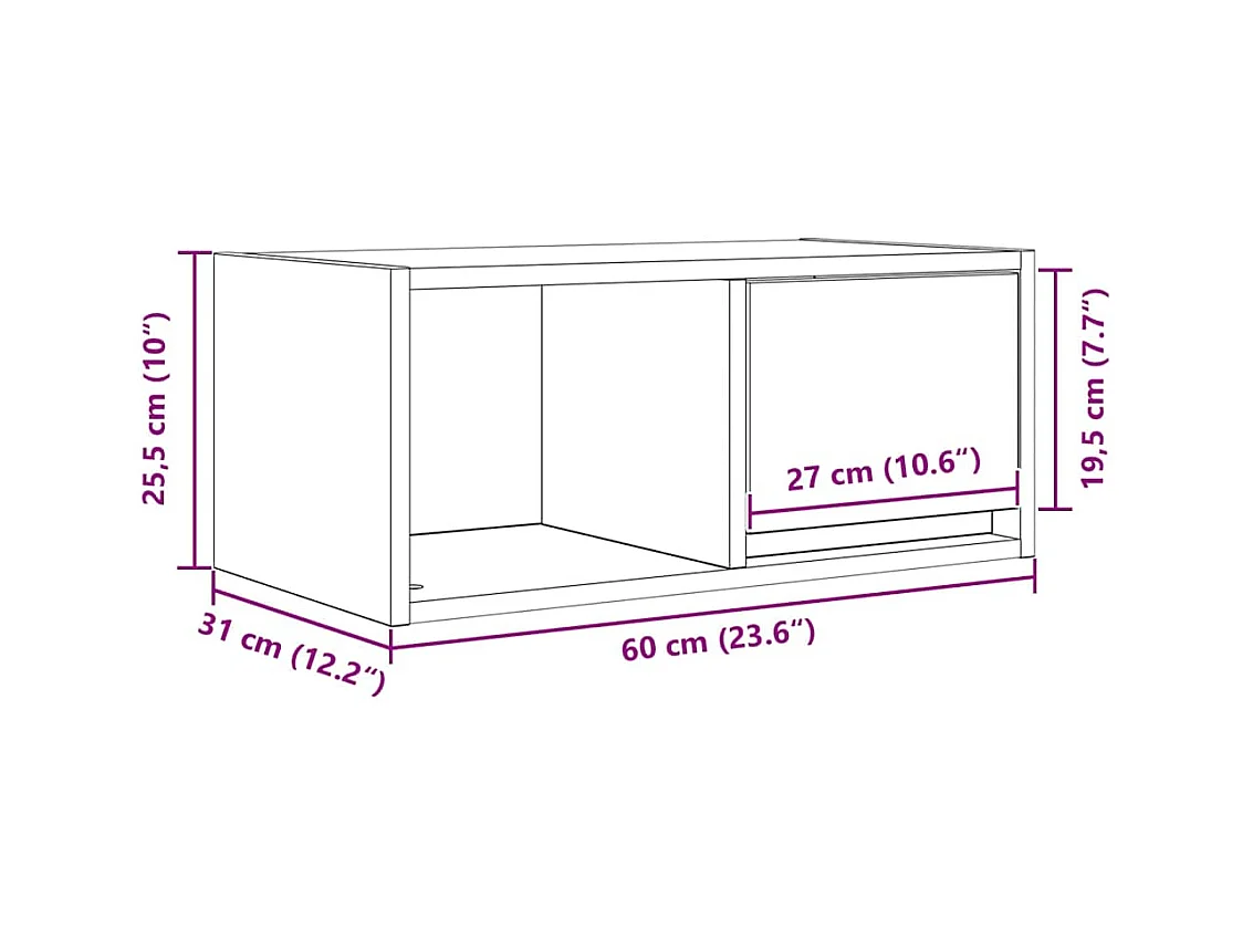 Meuble TV sonoma gris 60x31x25,5 cm bois d'ingénierie