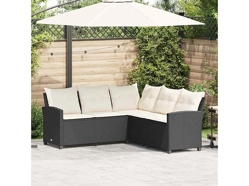 L-förmiges Couchsofa mit Kissen Schwarzes Polyrattan