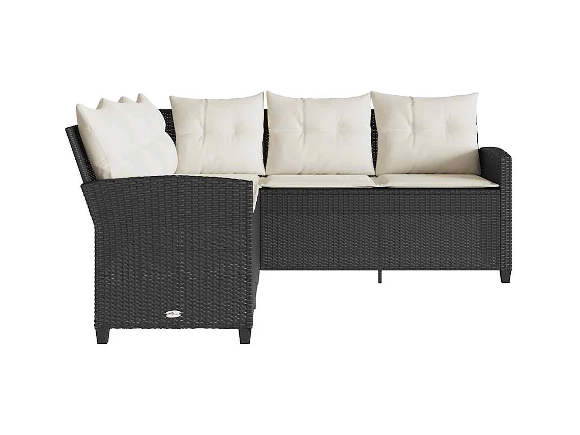 Loungebank met kussens L-vormig poly rattan zwart