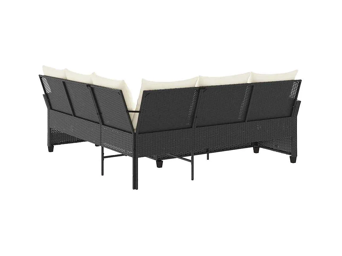 Loungebank met kussens L-vormig poly rattan zwart
