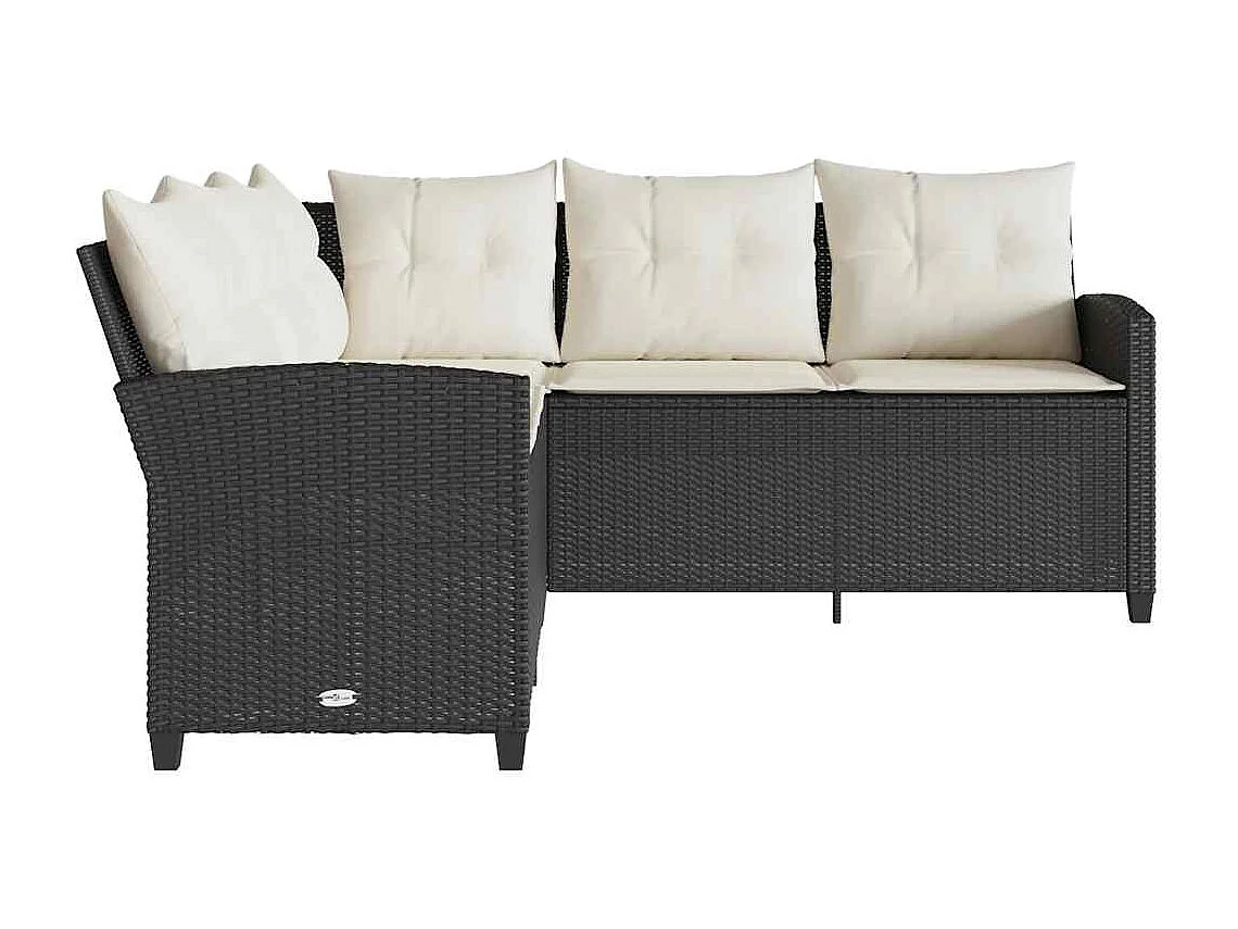 Loungebank met kussens L-vormig poly rattan zwart