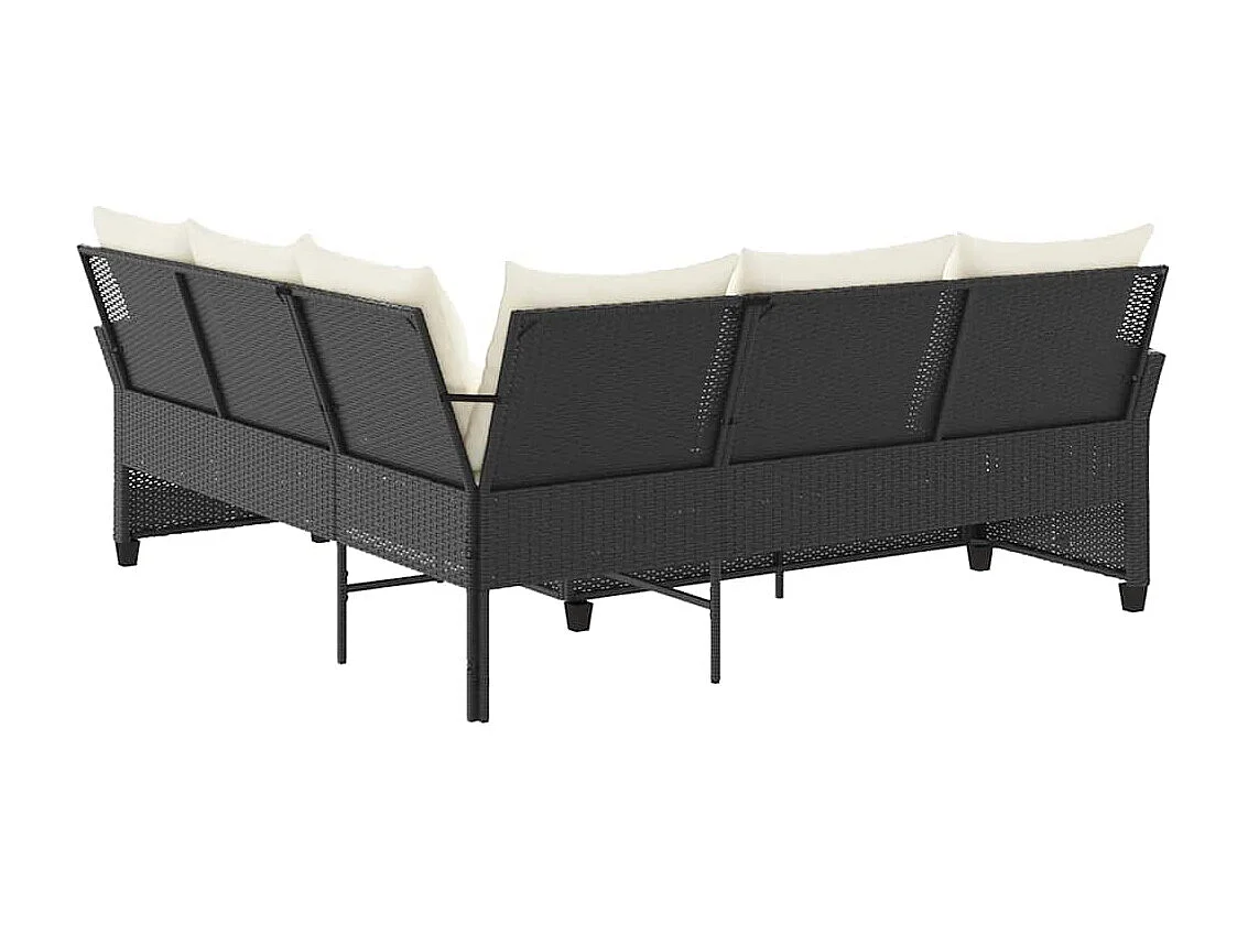 Loungebank met kussens L-vormig poly rattan zwart