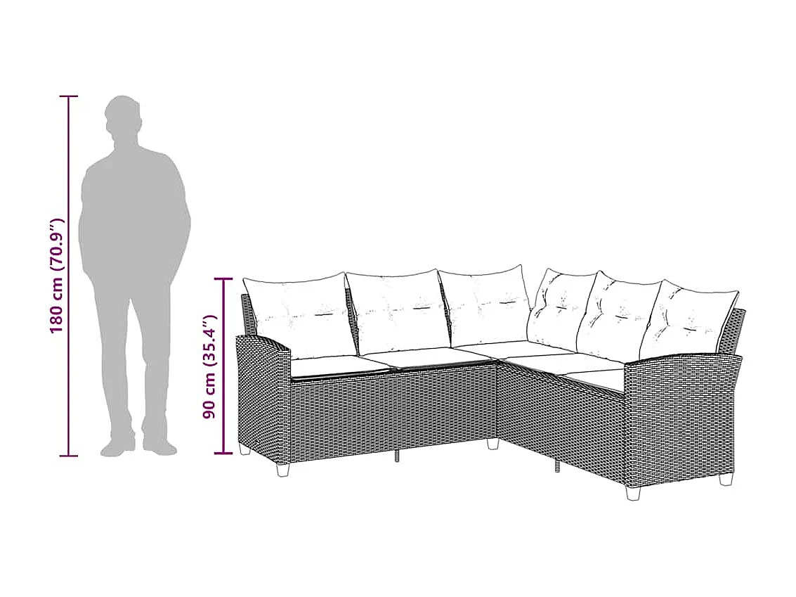 Loungebank met kussens L-vormig poly rattan zwart