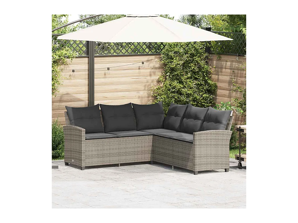 Canapés en forme de L avec coussins gris résine tressée