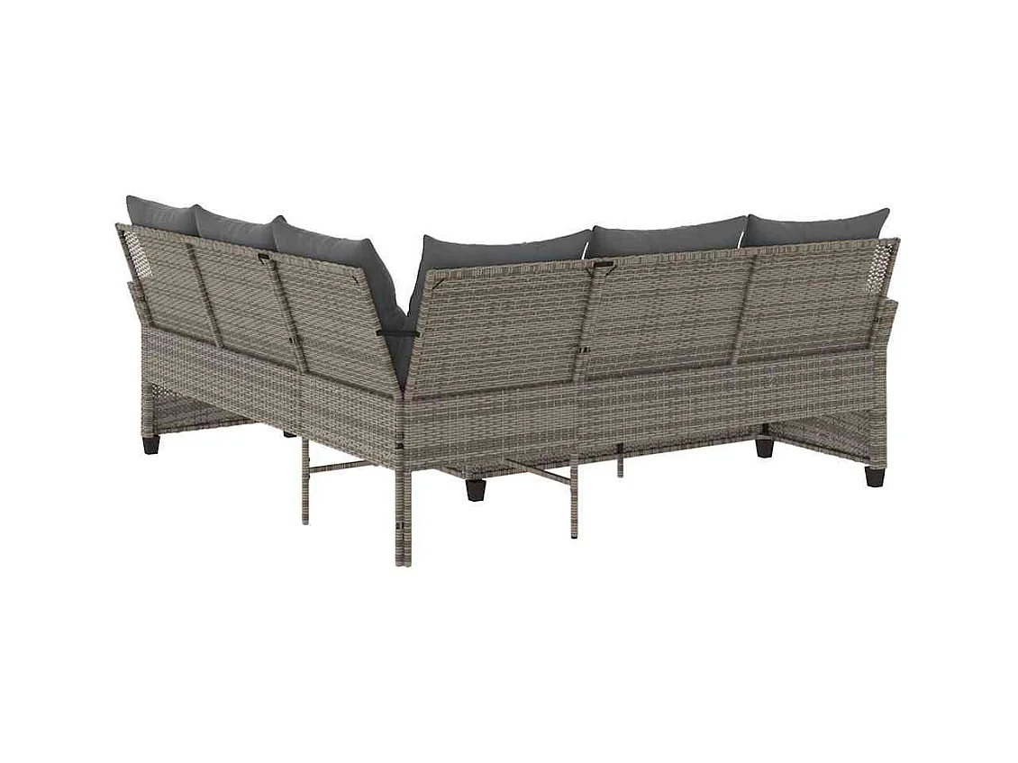 Canapés en forme de L avec coussins gris résine tressée