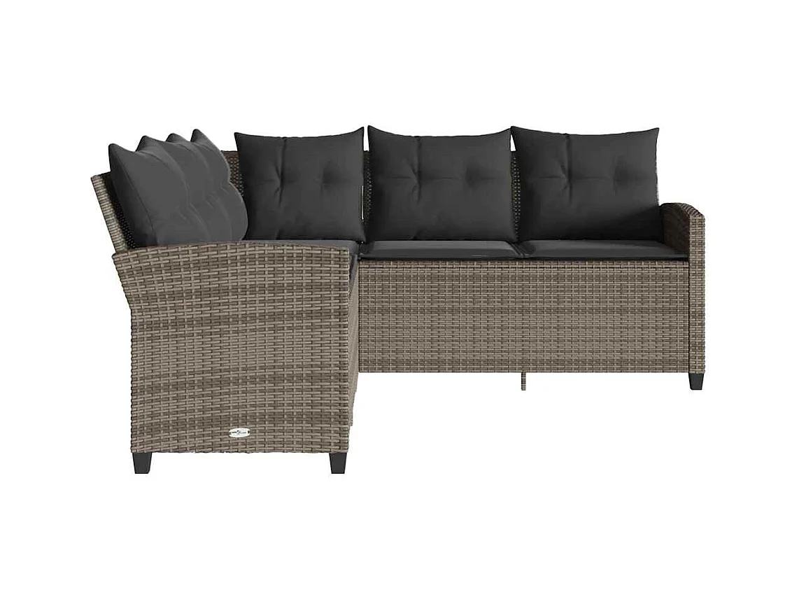 Canapés en forme de L avec coussins gris résine tressée