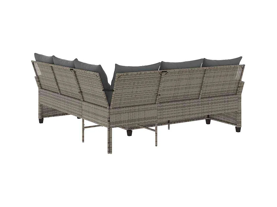 Canapés en forme de L avec coussins gris résine tressée