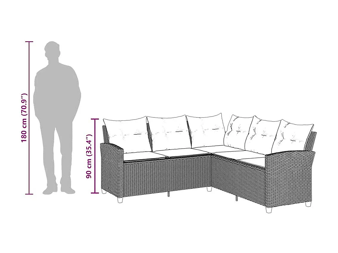 L-förmiges Couchsofa mit Kissen Graues Polyrattan