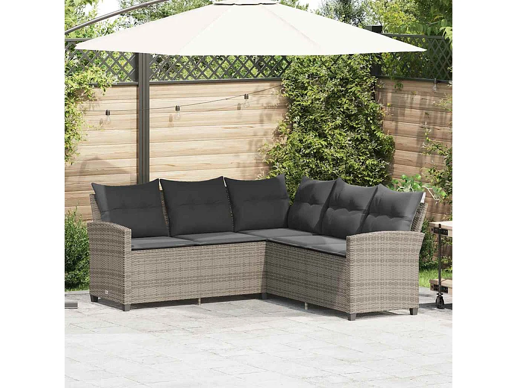 L-förmiges Couchsofa mit Kissen Graues Polyrattan
