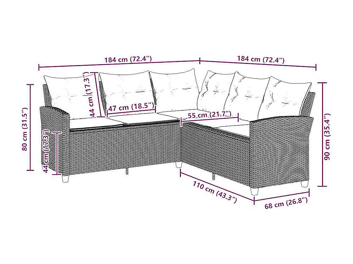 L-förmiges Couchsofa mit Kissen Graues Polyrattan