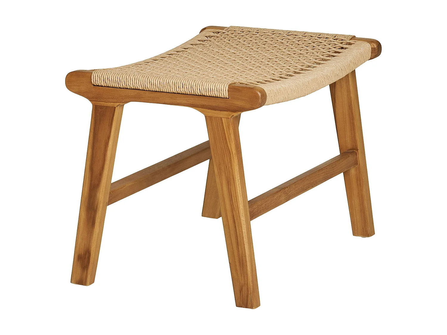 Tabouret repose-pieds en teck et fibre naturelle tressée MENDOZA