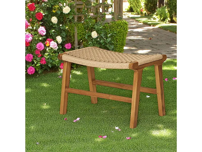 Tabouret repose-pieds en teck et fibre naturelle tressée MENDOZA