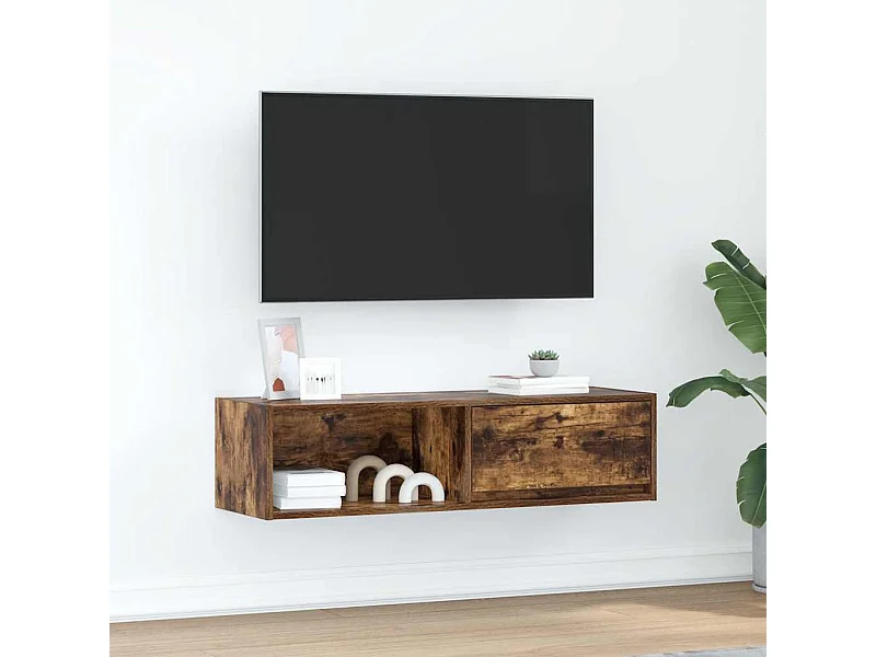 Meuble TV chêne fumé 100x31x25,5 cm bois d'ingénierie