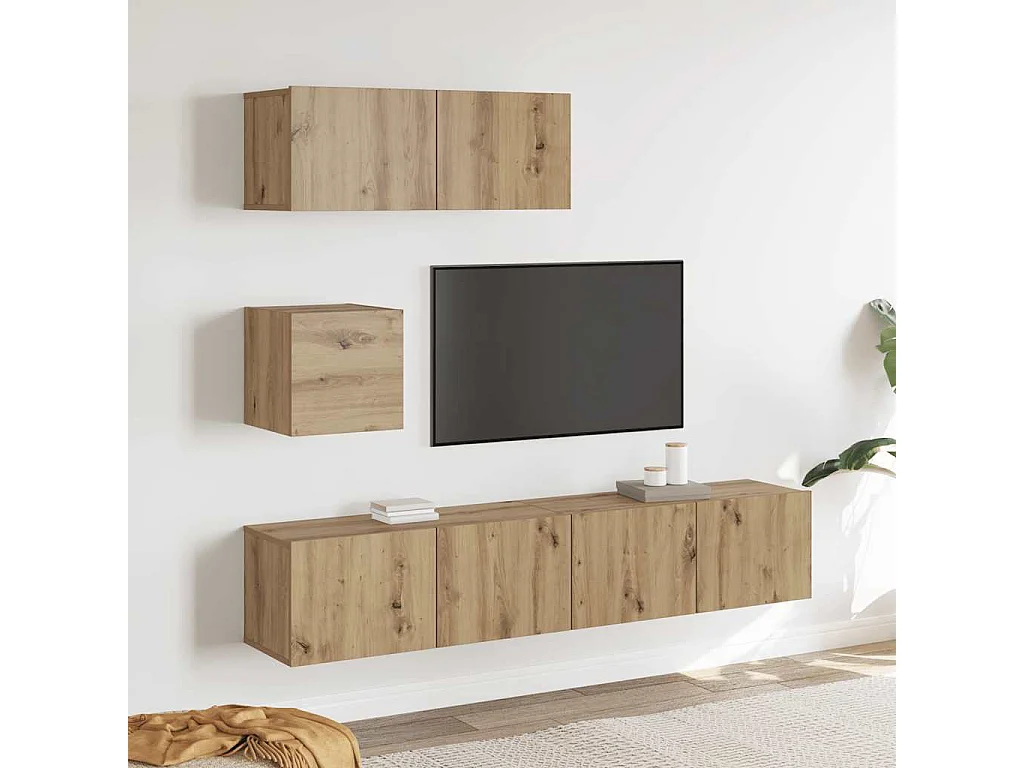 4-tlg. TV-Schrank-Set Wandmontage Artisan-Eiche Holzwerkstoff