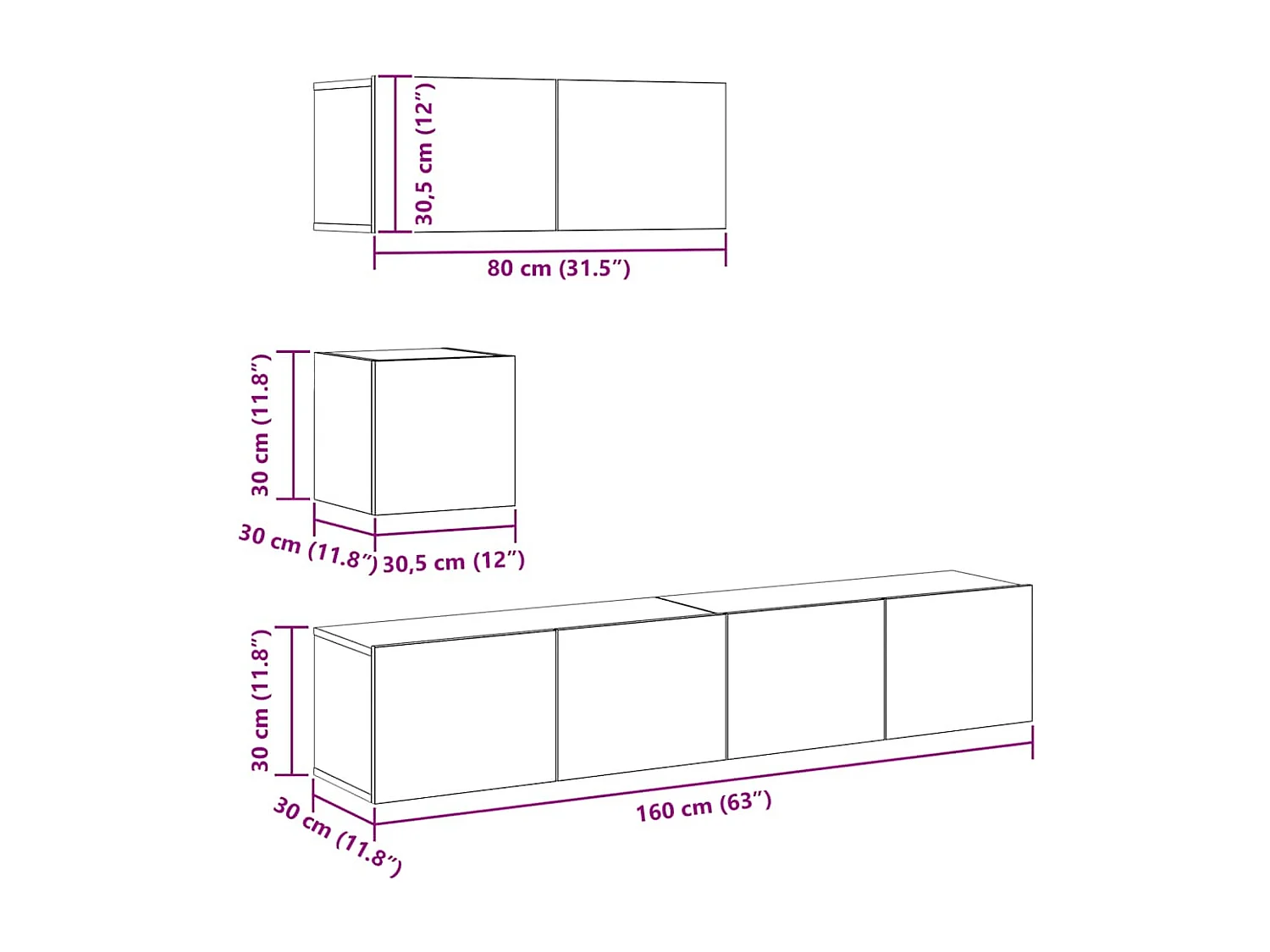 4-tlg. TV-Schrank-Set Wandmontage Artisan-Eiche Holzwerkstoff