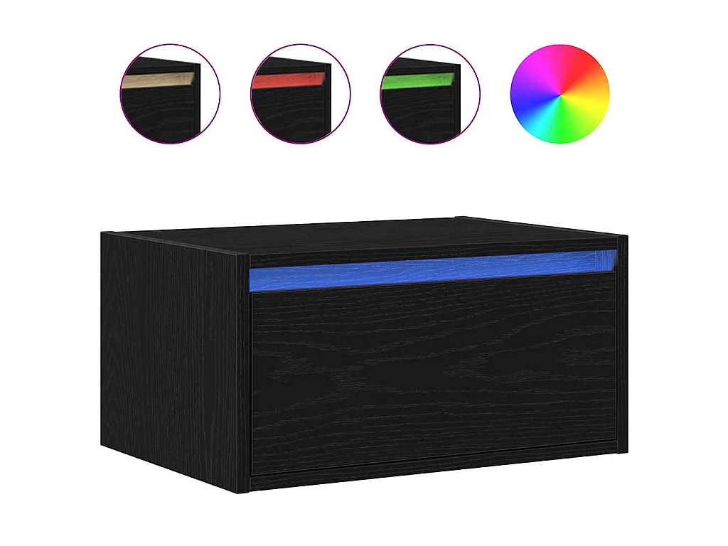 Wand-Nachttisch mit LED-Leuchten Schwarz Eichen-Optik