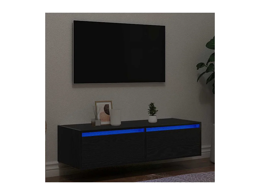 Meuble TV avec lumières LED chêne noir 100X35,5x25 cm