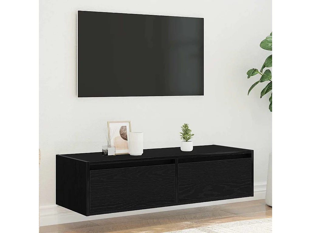 TV-Schrank mit LED-Leuchten Schwarz Eichen-Optik 100x35,5x25 cm