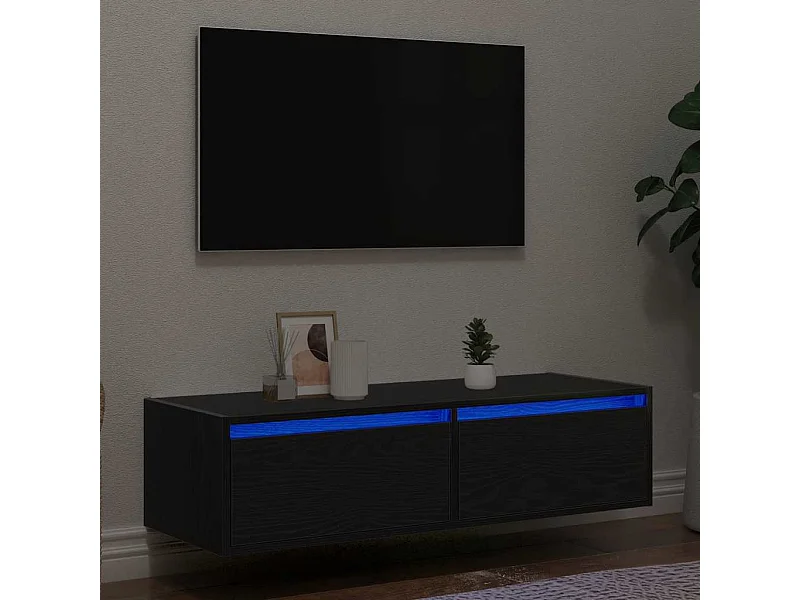 Mueble de TV con luces LED roble negro 100X35,5x25 cm