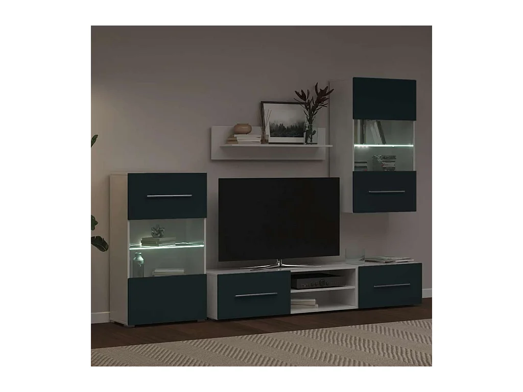 5-delige Tv-meubels met LED-verlichting bewerkt hout matindigo