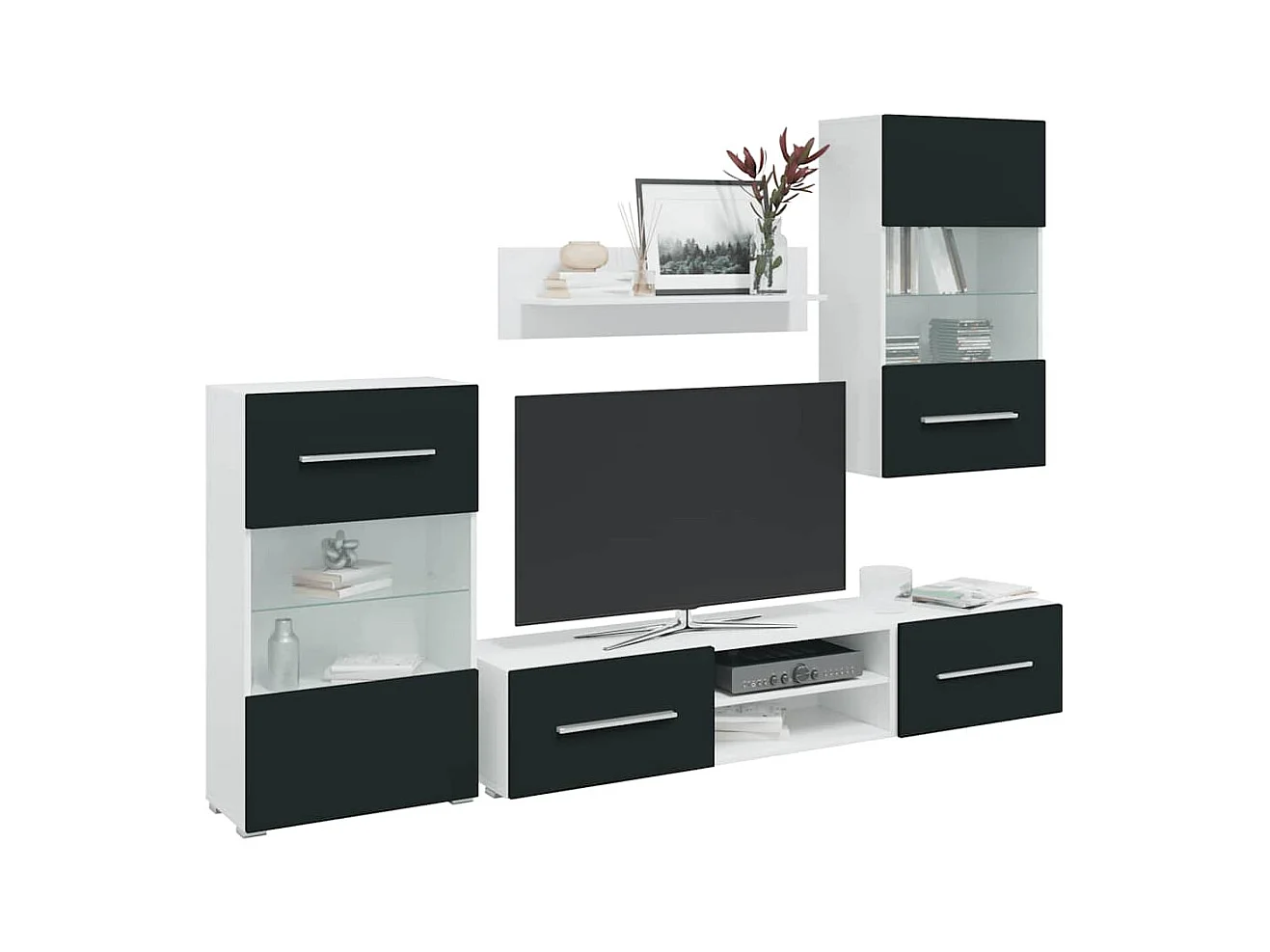 Meubles TV 5 pcs avec lumière LED indigo mat bois d'ingénierie