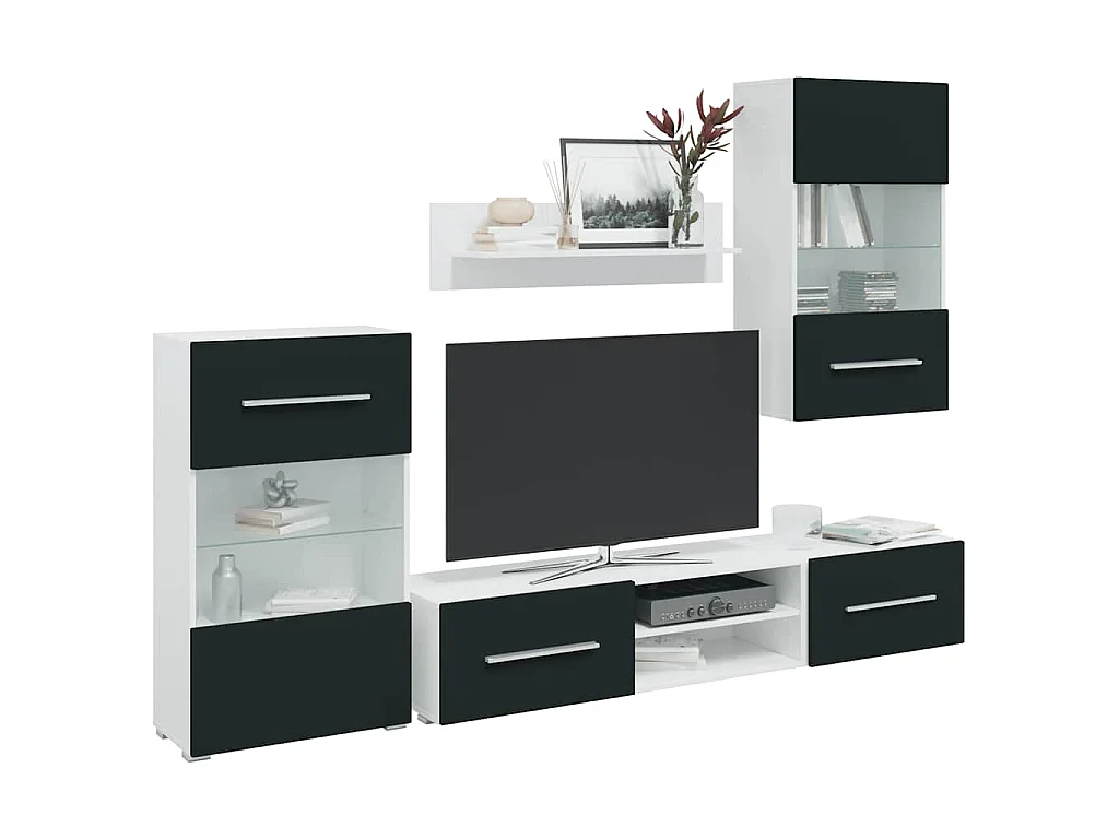 Meubles TV 5 pcs avec lumière LED indigo mat bois d'ingénierie