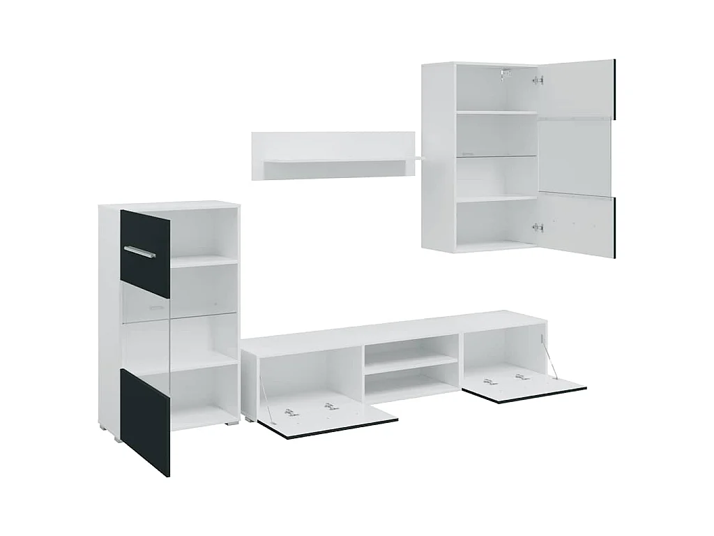 Meubles TV 5 pcs avec lumière LED indigo mat bois d'ingénierie