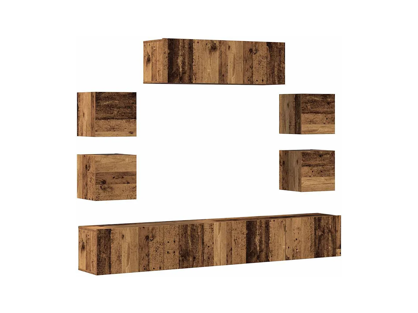 Set Mobile TV 7 pz Montato a Parete Legno Antico in Truciolato