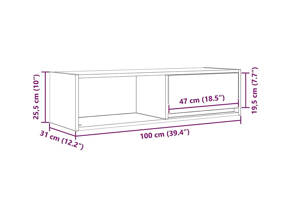Meuble TV blanc 100x31x25,5 cm bois d'ingénierie