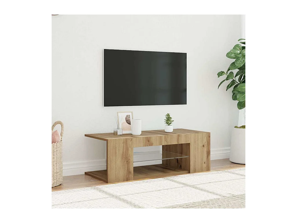 Meuble TV avec lumières LED chêne artisanal bois d'ingénierie