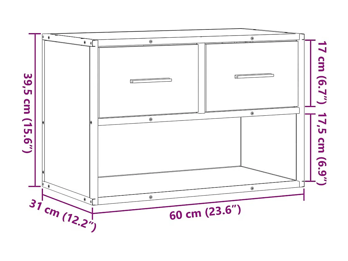 Meuble TV chêne sonoma 60x31x39,5 cm bois d'ingénierie et métal