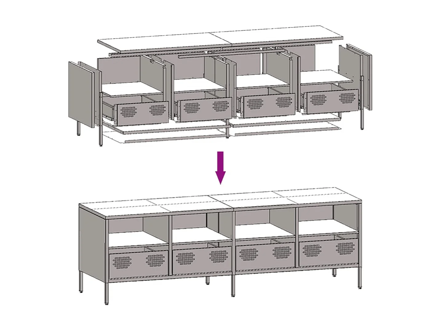 Meuble TV vert olive 135x39x43,5 cm acier laminé à froid