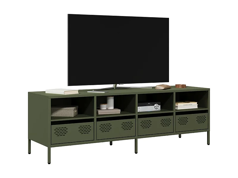Mobile TV Verde Oliva 135x39x43,5cm Acciaio Laminato a Freddo