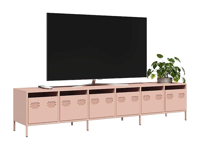 Meuble TV rose 202x39x43,5 cm acier laminé à froid