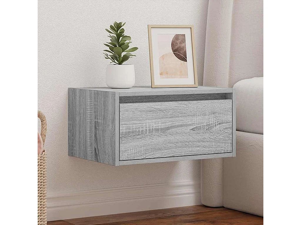 Comodino a Parete con luci LED Grigio Sonoma