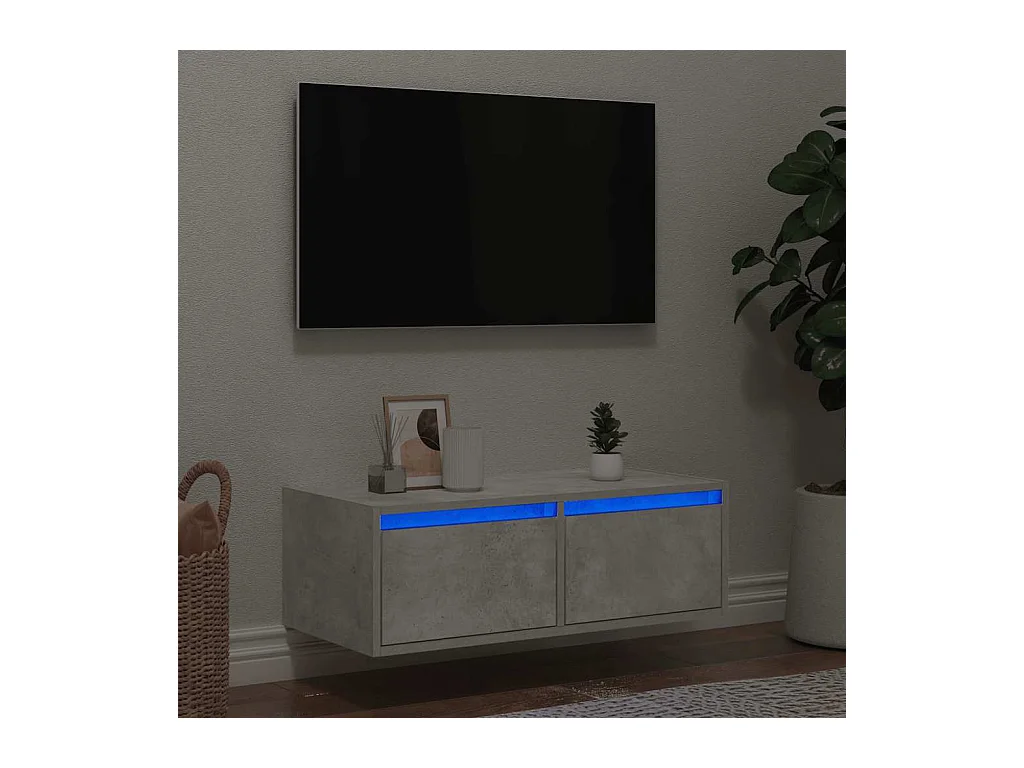 Meuble TV avec lumières LED gris béton 75x35,5x25 cm