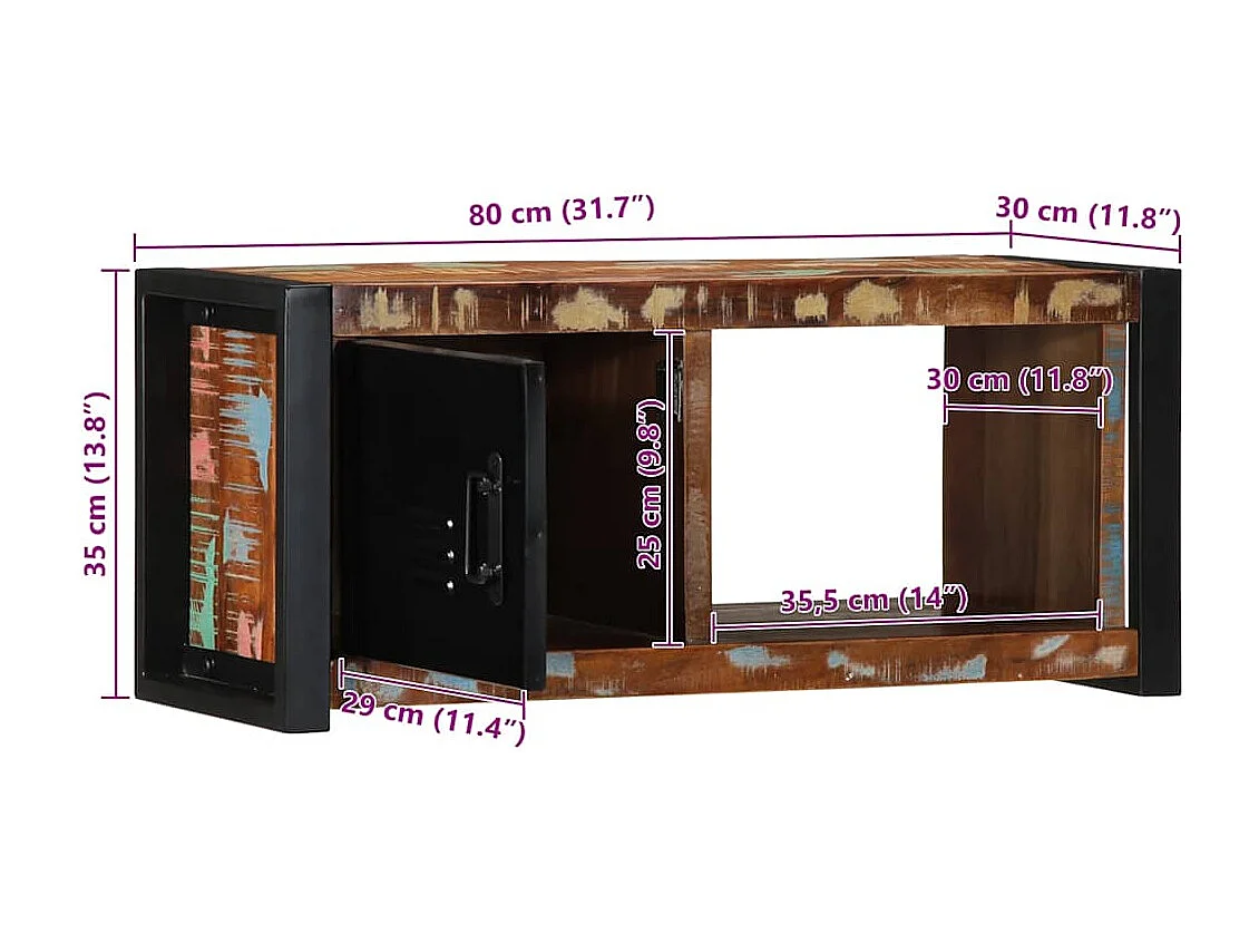 Meuble TV 80x30x35 cm bois massif de récupération
