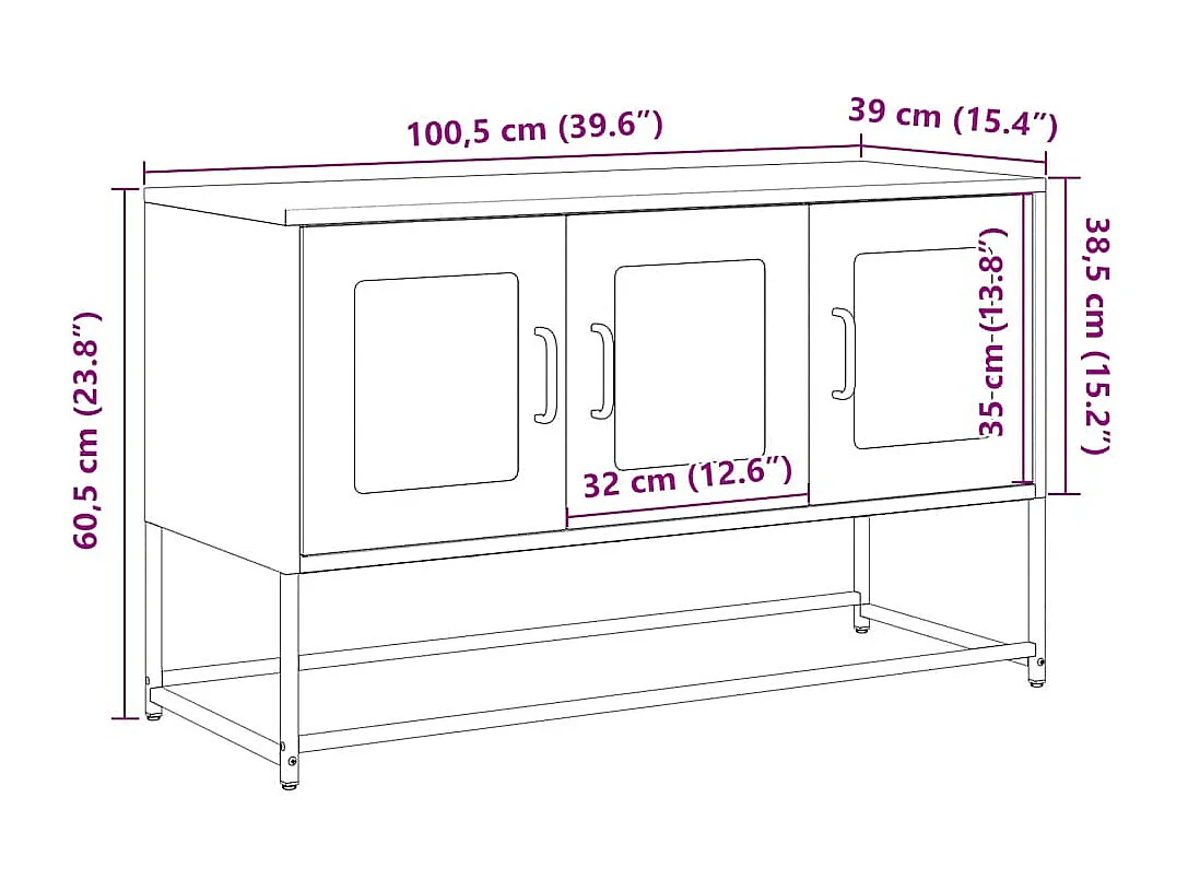 Meuble TV anthracite 100,5x39x60,5 cm acier laminé à froid