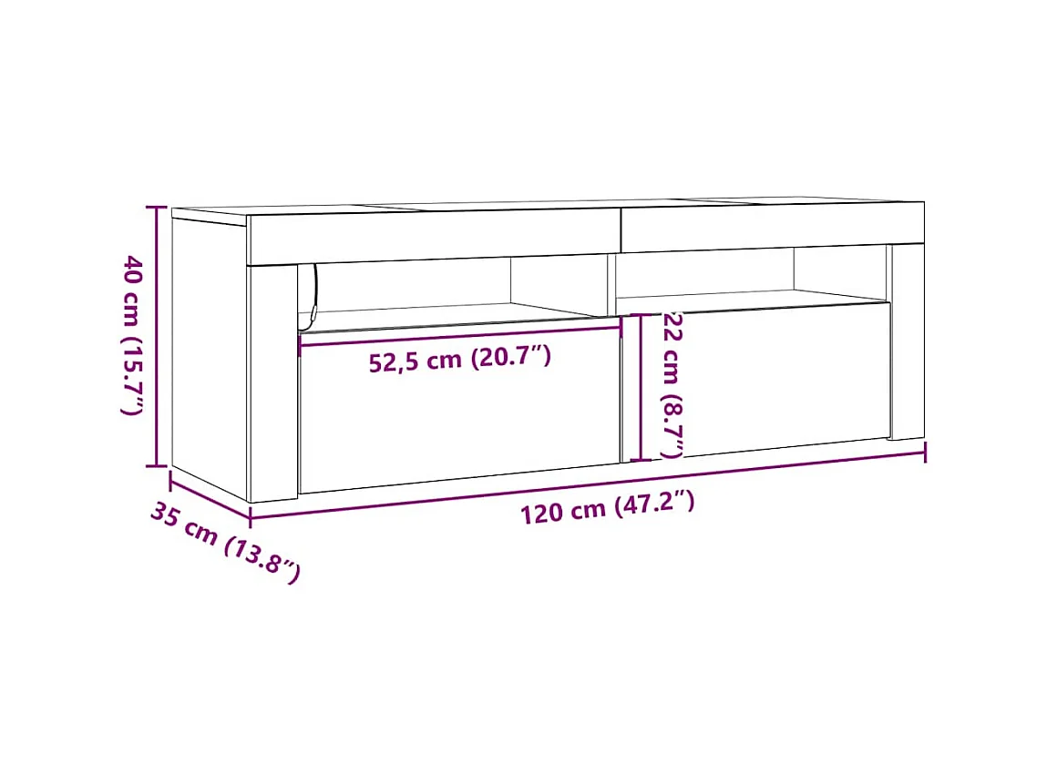 Meuble TV avec lumières LED chêne artisanal bois d'ingénierie