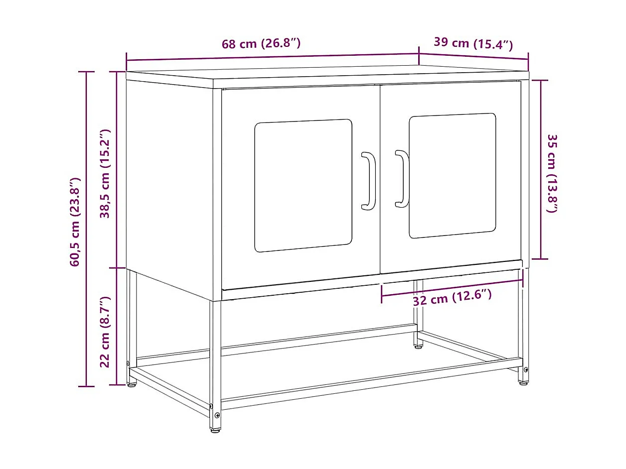 Tv-meubel 68x39x60,5 cm koudgewalst staal zwart