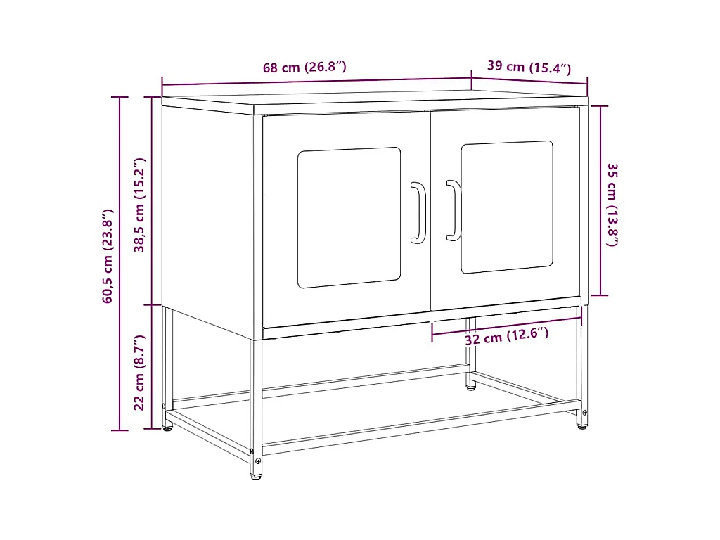 Meuble TV noir 68x39x60,5 cm acier laminé à froid