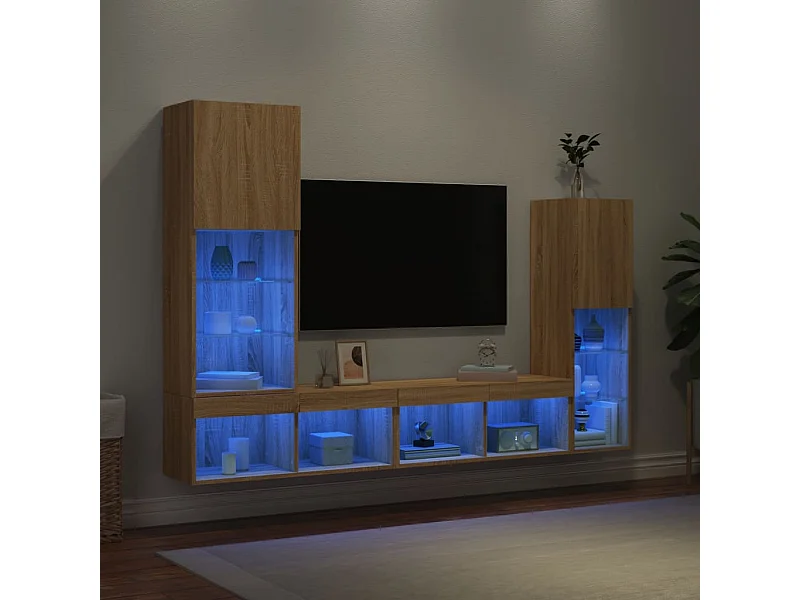4-delige Tv-wandmeubelset met LED bewerkt hout sonoma eiken