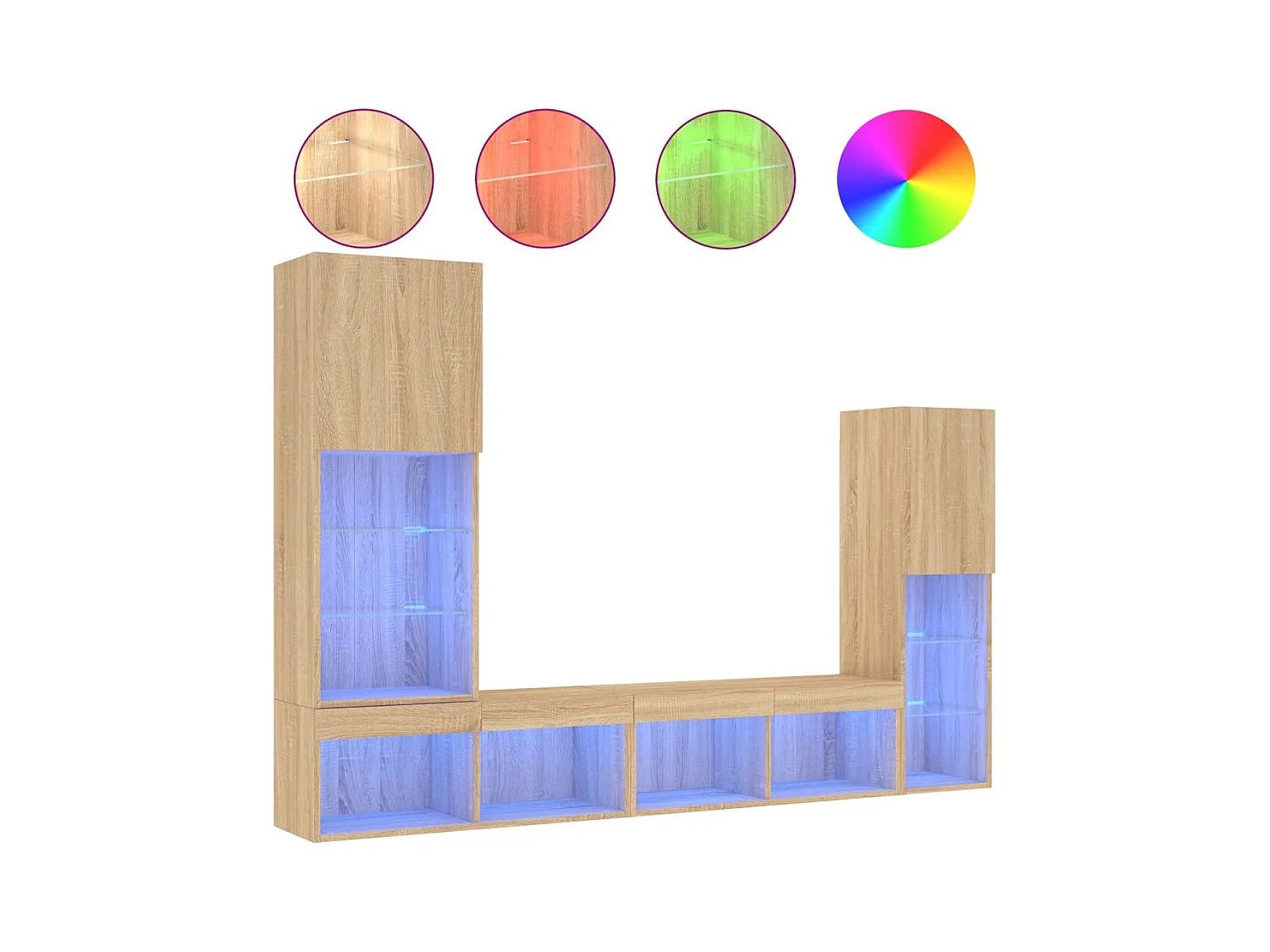 4-delige Tv-wandmeubelset met LED bewerkt hout sonoma eiken